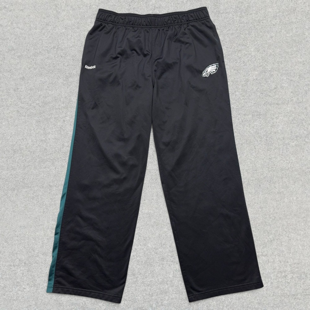 VINTAGE Reebok Philadelphia Eagles Track Pants Mens XL Black Green Stripe NFL